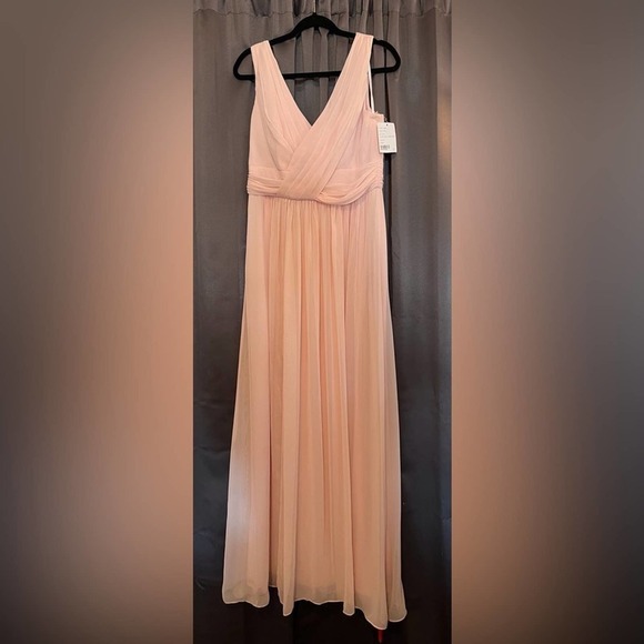 Dessy Collection Sleeveless Draped Chiffon Maxi Dress With Front Slit - Picture 4 of 10